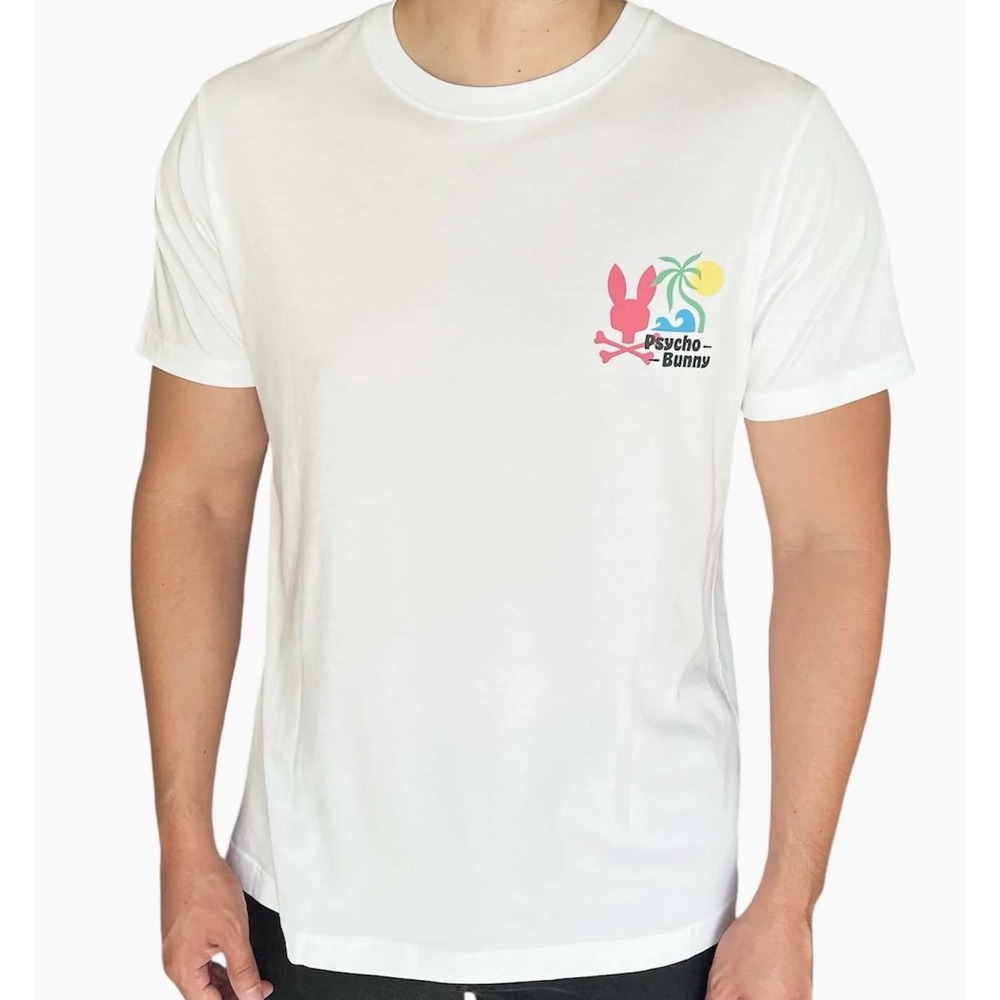 Psycho Bunny Graphic T-Shirt Men's 3 XS White Pima Cotton Tropical Logo NWOT